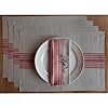 Solino Home Farmhouse Linen Placemats 14 x 19 Inch 100 Pure Linen Stripe Red and Natural Cloth Placemats Set of 4 Washable Fabric Table Mats for Spring Mothers Day Easter Decorations