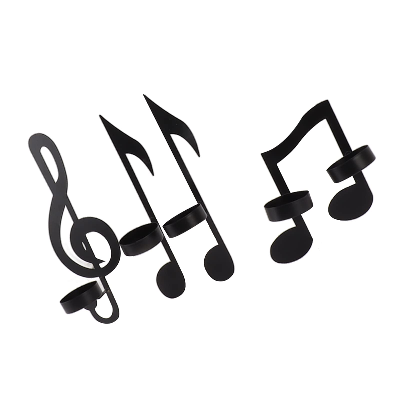 Lot De 4 Bougeoirs Muraux Note De Musique - Métal Noir Mat - Décoration Murale Élégante Salon Chambre