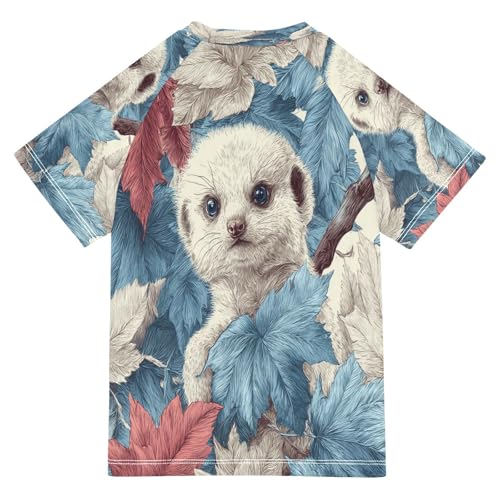 Boys Short Sleeve T-Shirts Ferret Animal Leaves Rashguard Kids Swim Shirts Sun UPF 50+2