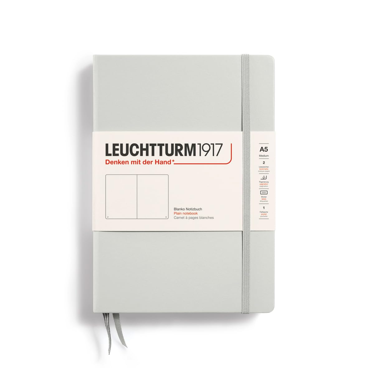 LEUCHTTURM1917 - Notebook Hardcover Medium A5-251 Numbered Pages for Writing and Journaling (Light Grey, Plain)