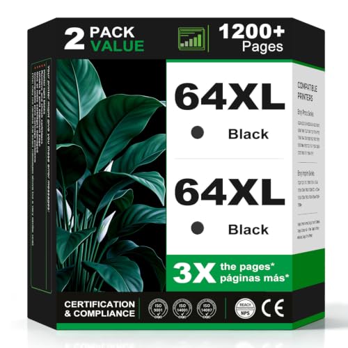 Image of Skyink 64XL Ink Cartridges 2 Black Combo Pack Replacement for HP Ink 64 XL