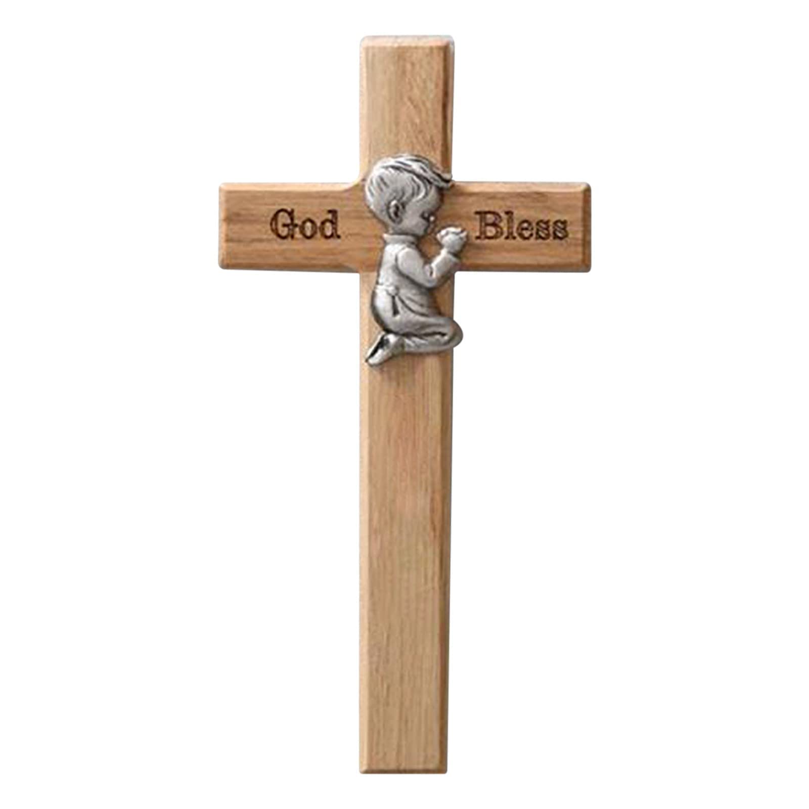 Personalized Wood Cross-bless Ornament for Child, Rustic Decor Wall Cross for Home, Makes a Great Baptism Gift for Boys or Girls (Boy)