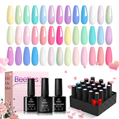 beetles Gel Polish Nail Set 20 Colors Dreamy Town Collection Pastel Girly Sparkle Glitter 2023 Spring Summer Macaroon Bright Manicure Kit for Girls Women with 3Pcs Base Top Coat