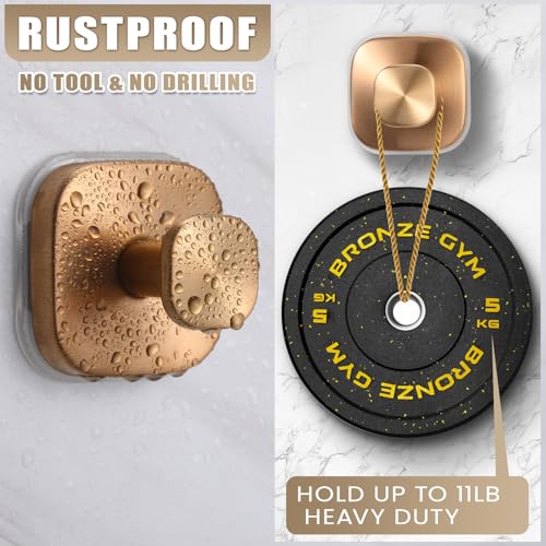 Image of No-Drill Reusable Suction Cup Hooks, Towel, Robe, Loofah, Coat Hook for Glass, Mirror, Tile, Shower, Bathroom, Kitchen & Metal (Smooth, Non-Porous Surfaces) (2, Champagne Bronze)