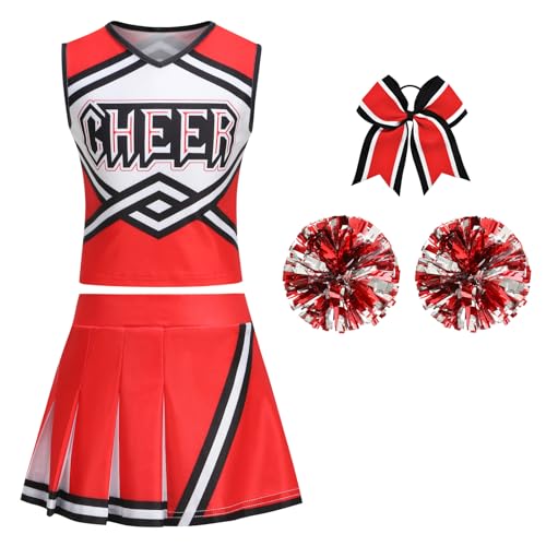 yolsun Cheerleader Costume for Women Red and Black Crossover Halloween Cute Cheerleading Uniform Outfit (Red Black Crossover, Medium)