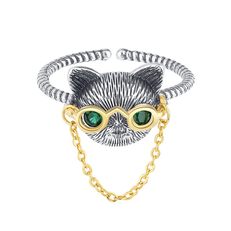 Image of 925 Sterling Silver Cat Vintage Ring Punk Open Adjustable Animal Ring