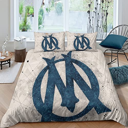 ZHONGZ Olympique De Marseille Parure De Lit De Football Ensemble De Housse De Couette Imprimé 3D Taie d'oreiller King（220x240cm）