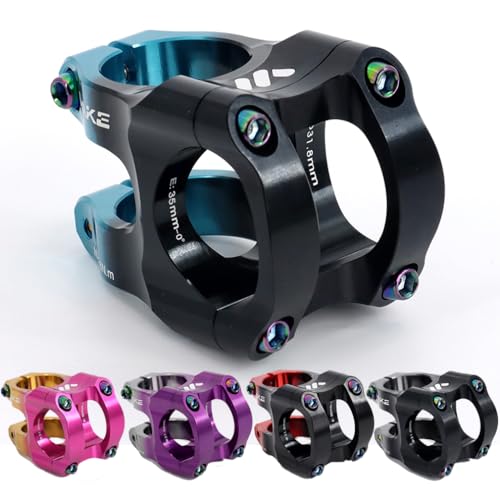 CYSKY 31.8 Potencia 35mm 0 Grado MTB Potencia Corta Vástago de Manillar Riser 1 1/8 para Bicicleta de montaña Bicicleta de Carretera BMX Bicicleta de Ciudad (Negro & Azul)