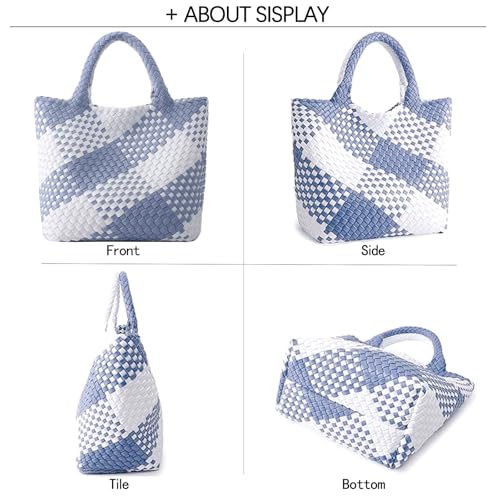Image of JINMANXUE Unisex Fashion Woven Bag Damen-Tragetasche, Blue&white, 16.1 inch W x 7.1 inch D x 11 inch H
