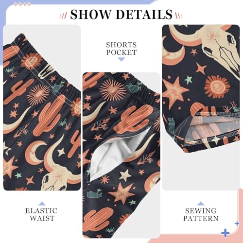 Vdsrup Cow Skull Pajama Pants Cactus Stars Moon Pajama Bottoms Soft Sleep Pjs Lounge Pants S4