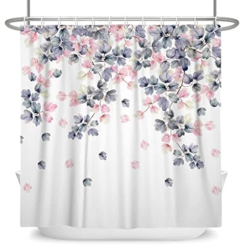SDOTPMT 65x72inch Pink Grey Floral Shower Curtain Spring Boho Vintage Style Romantic Blooming flowers Plants Nature Scenery Bath Curtain for Bathroom Bathtubs Washroom Decorations with Hooks Cover