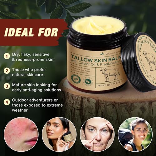 Tallow Castor Oil Frankincense Oil Handmade Skin Balm, Face & Body Moisturizer for Sensitive Skin, Eczema All-Purpose Balm, 100% Grass-Fed Tallow for Skin Care - Image 6