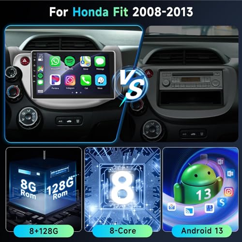 Image of 8 CORE 8G+128G Android Car Stereo for Honda Fit 2008-2013 with Wireless Carplay 10.1 inch Touchscreen Bluetooth 5.0 Car Radio with GPS Navigation, WiFi, Android Auto, DSP, AM /FM /RDS Radio, Backup Camera