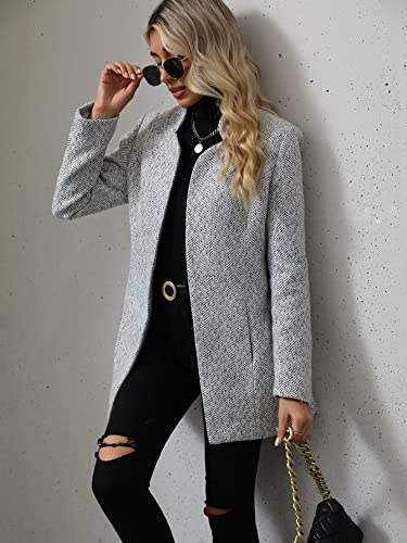 MakeMeChic Women's Open Front Business Coat Long Sleeve Stand Collar Casual Blazer Jacket3