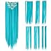 SWACC 7 Pcs Full Head Party Highlights Clip on in Hair Extensions Colored Hair Streak Synthetic Hairpieces (22-Inch Straight, Teal Blue)