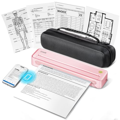 Image of D90E Inkless Portable Thermal Printer with Case 1pack, Pink | Wireless Bluetooth Small Compact Mobile Printer for Travel /Office /School /Home, Compatible with iPhone, Tablet & Laptop