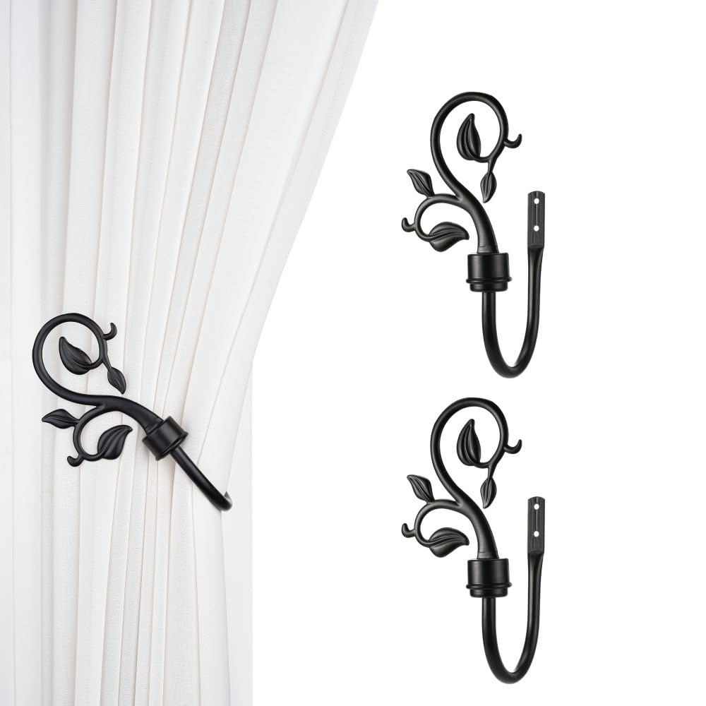 Leaf Shaped Curtain Holdbacks 2pcs, Handmade Metal Curtain Side Holders for Wall, Antique Brass Curtain Tieback Hook Pull Backs for Drapes Window Home