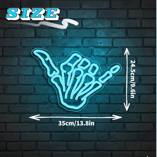 Image of Skeleton Hand Neon Sign,Shaka Skull Hand Neon Signs for Wall Decor Bedroom Home Decor Bar USB Powered LED Neon Light Art Neon Wall Sign Decoration Light(blue)