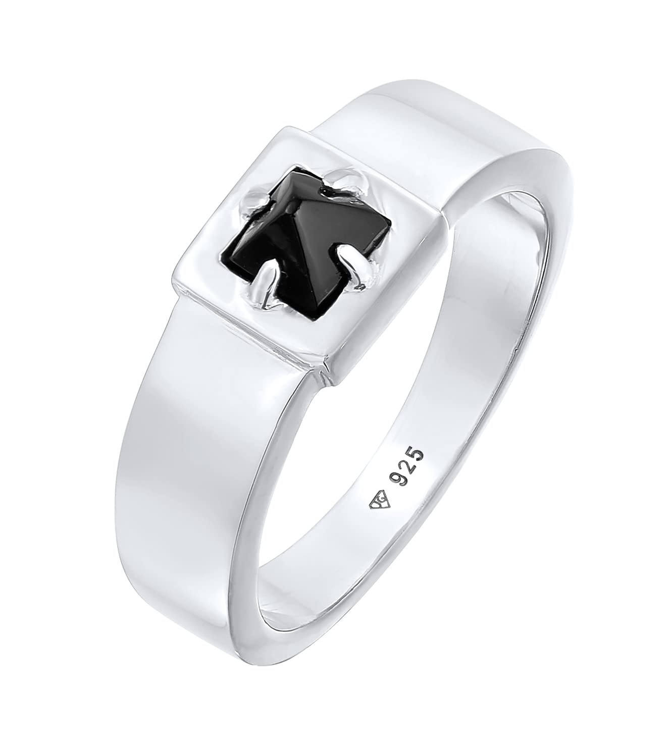 Kuzzoi Anillo de sello para hombre con piedra preciosa de ónix, plata de ley 925 pulida, anillo de plata maciza con piedras preciosas (5 mm), color negro, anillo para hombres en la talla 60 – 66,