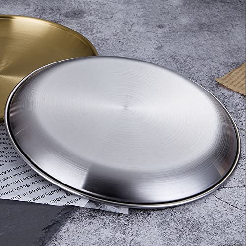 Platos llanos de acero inoxidable Plato Platos Redondos Bandeja de cena de metal cepillado reutilizable Plato de Postre Apilable Plato para acampar al aire libre para el hogar Kichten Snack B
