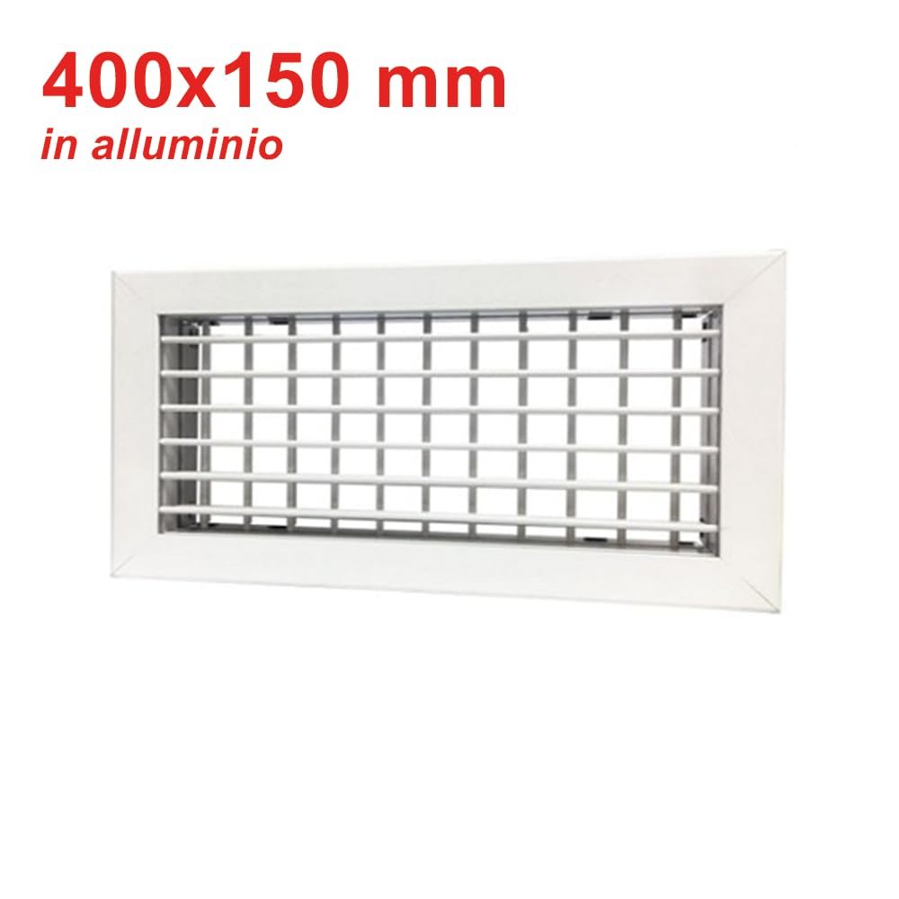 3S SuperSamaStore Bocchetta di Mandata, Griglia di Mandata a Doppie Alette Orientabili per Climatizzazione, Riscaldamento e VMC, Alluminio, Bianco, 400x150 Mm