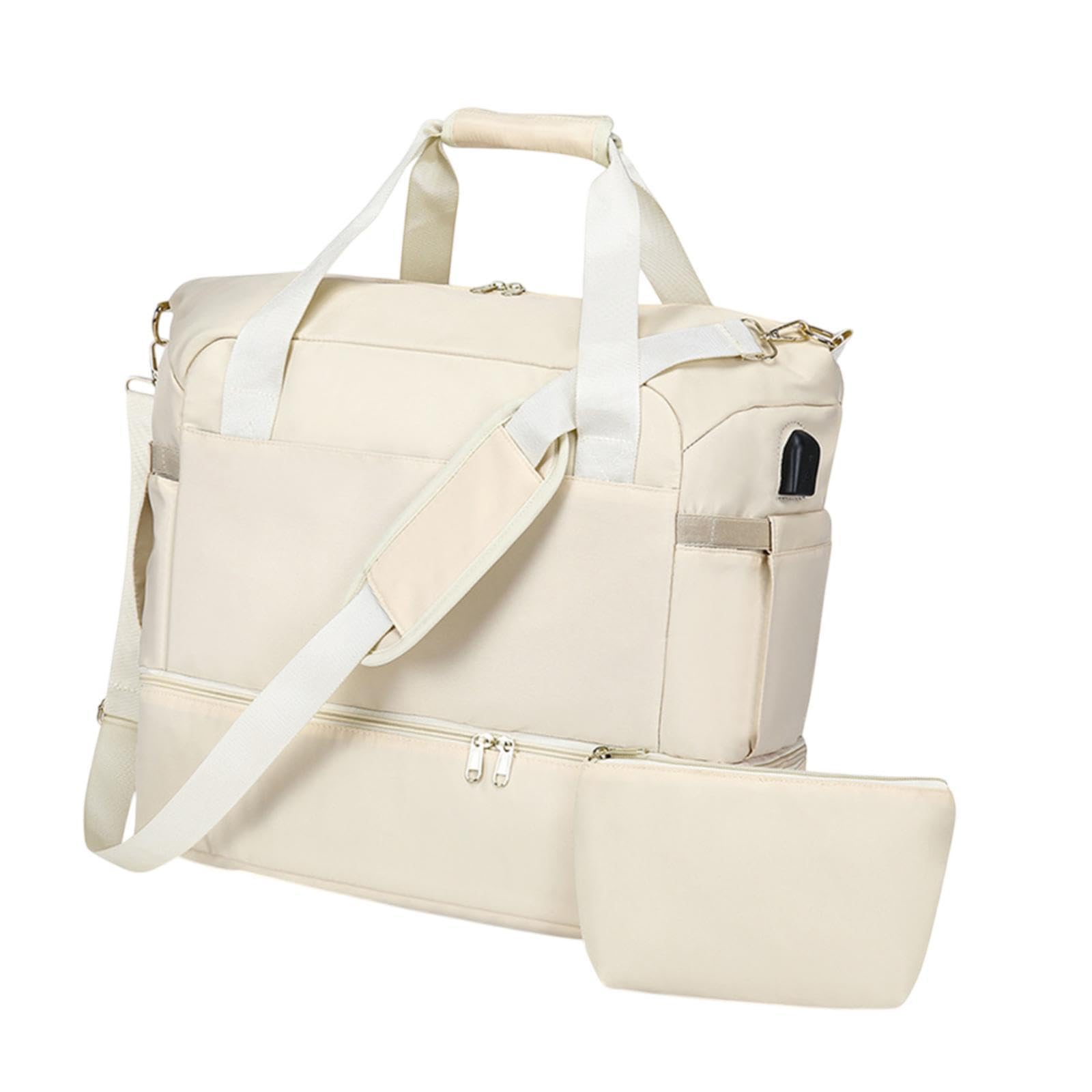 Borsa da palestra, borsone da viaggio, borsa a tracolla, bagaglio leggero con tasca anti-umidità, borsa da weekend for viaggi, allenamenti e esercizi.(White)