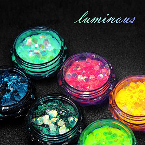 18 Colors Glow In The Dark Face Body Glitter Gel, Luminous Iridescent Glitter For Eye Lip Nail Hair, Self-Adhesive Uv Holographic Face Glitter Gel Halloween Christmas Party Makeup (18 Colors) #TOP3