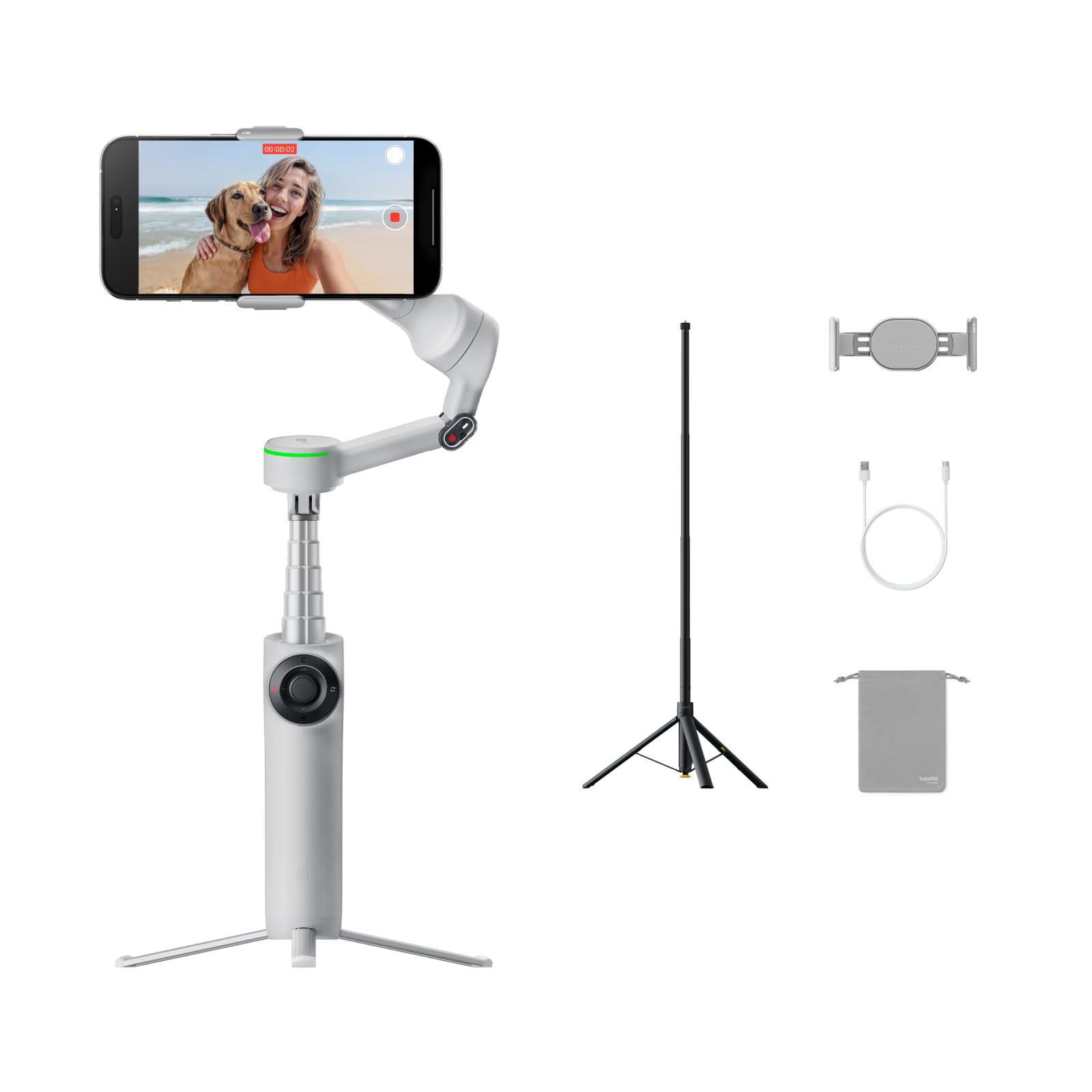 Insta360 Flow 2 Pro - Foldable AI Smartphone Gimbal, Apple DockKit with 200+ Apps Tracking, Multiplayer Tracking, 360 Degree Pan Tracking, Built-in Tripod/Selfie Stick, Portable Gimbal for iPhone
