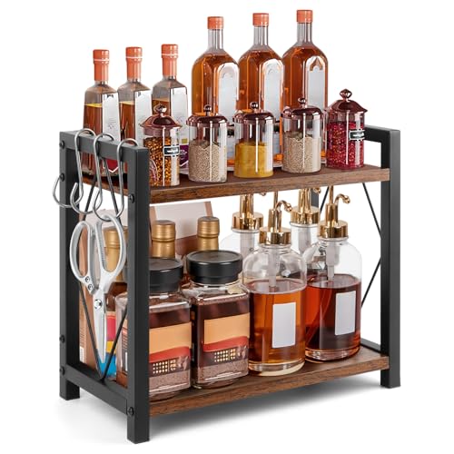 KUOFANY Étagère à Épices Debout à 2 Étagères avec 3 Crochets,Étagère à Épices Cuisine,...