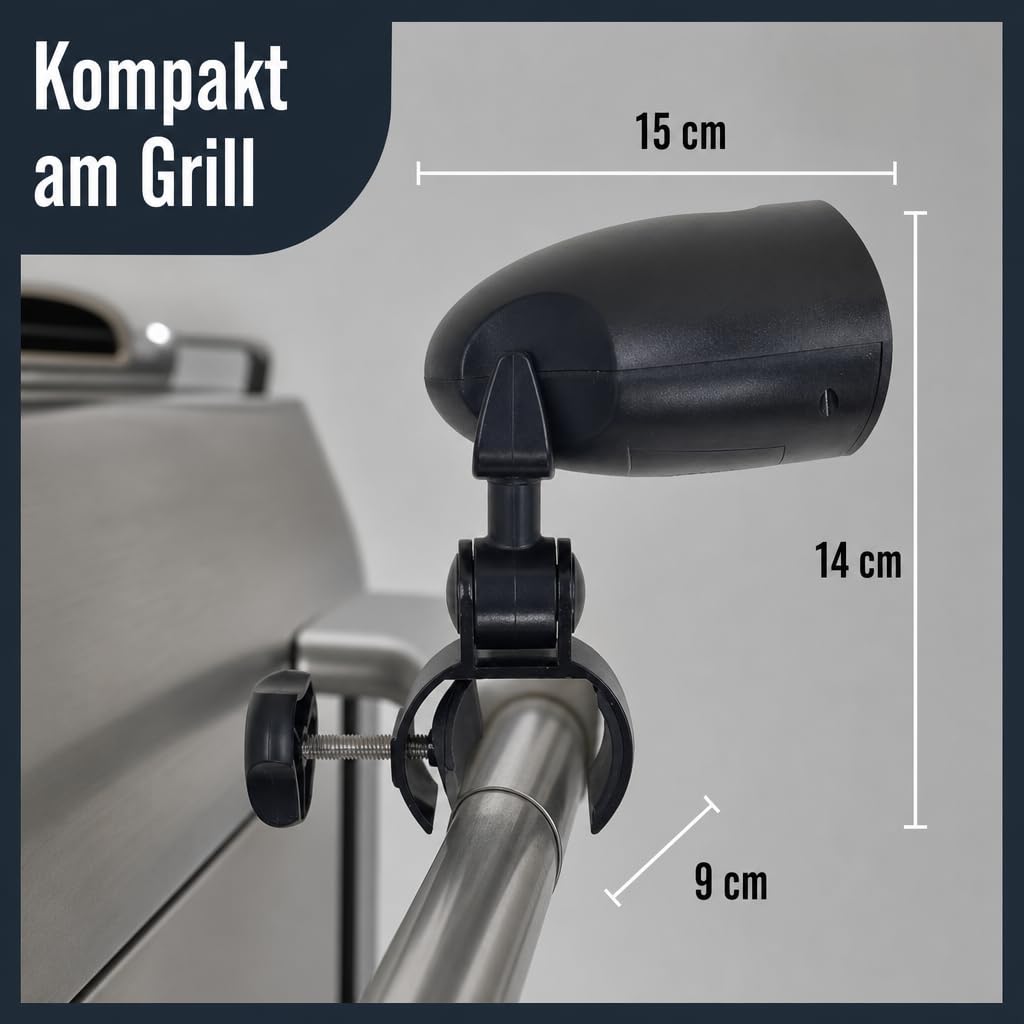 MIJOMA Robuste Grilllampe mit 10 Superhellen LEDs, 180° Flexibler Schwenkmechanismus, Praktische Touch-Schalter Funktion, einfache Anbringung dank C-Klemme - Das zweckmäßige Outdoor Grillzubehör