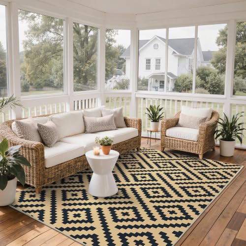 Image of GENIMO Outdoor Rug, Waterproof Plastic Rugs for Patio, 6'x9' Black Sand