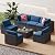 7-Piece Patio Furniture Set,Wicker Sectional Sofa Set, Rattan Sectional Sofa with Water Repellent Cushions and Glass Coffee Table,Modular Patio Conversation Sets for Garden, Balcony, Porch (Navy Blue)