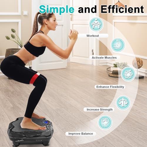 Plataforma vibratoria para ejercicio de 330 lb, equipo para entrenamiento en casa y viaje para pérdida de peso, tonificación y bienestar, 120 niveles de velocidad y 5 programas preestablecidos, color negro miniatura 4