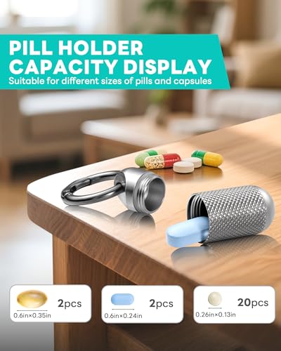 Image of TISUR Titanium Keychain Pill Holder Small Metal Pill Case | Portable Waterproof Pill Container,Travel Pill Bottle Box for Purse