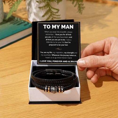 FG Family Gift Mall To My Man I Love You Bracelet Gifts For Him Husband Boyfriend Sentimental Gifts From Wife Girlfriend To My Man Bracelet Birthday Gift Ideas With Message Card3