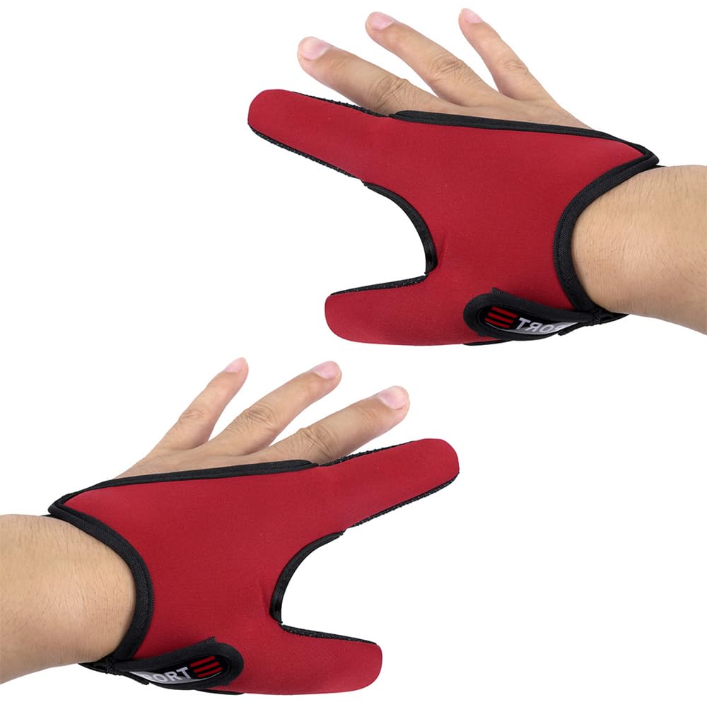 TopHomer 2Pcs Anti-Slip Fishing Glove Neoprene Finger Stall Unisex Professional Finger Protector for Outdoor Sport Fishing Supplies Casting Line Controlling, Left & Right, Red