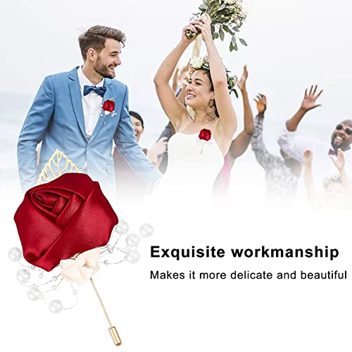 CRASPIRE Set of 4 Red Boutonnieres Groom and Best Man Boutonniere Rose Buttonhole Ribbon Flower Set for Groom Groomsmen Wedding Prom,Wedding Decoration Flowers - Image 4