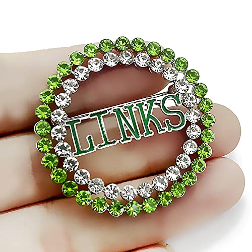 Image of Exquisite green rhinestone inlaid round LINKS letter metal brooch the links incorporated society jewelry pin