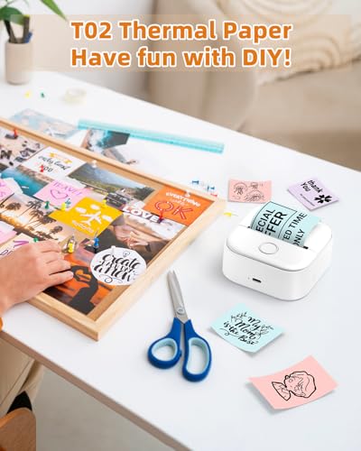 Image of Phomemo T02 Color Sticker Thermal Paper, Pink /Cyan /Light Purple | Strong Sticky, for T02 M02X Mini Printer, DIY Journal, Color Labels,Study Notes, Memos