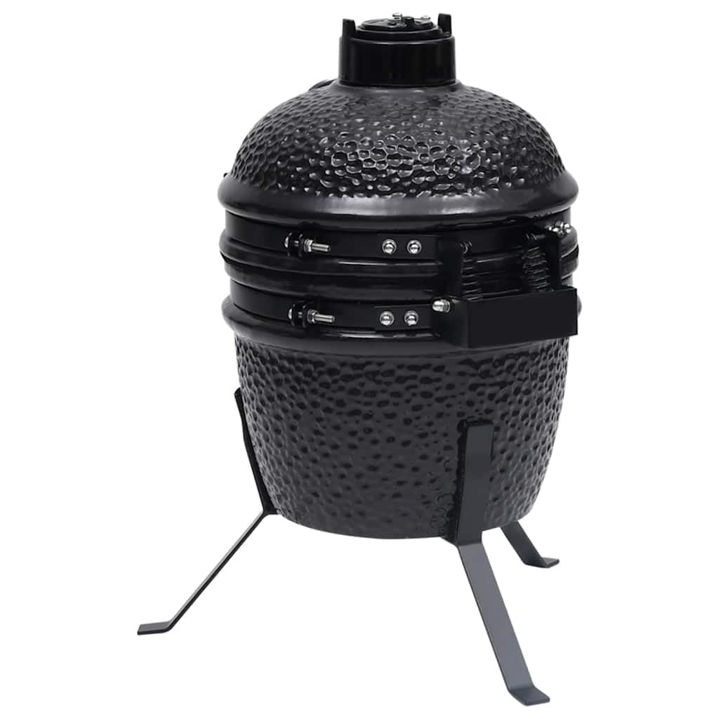 Kamado Grill 2 in 1 Smoker Ceramica, 56 cm, nero con grande griglia e robusto coperchio pieghevole per grigliare, cuocere e affumicare cibi come hamburger, pesce