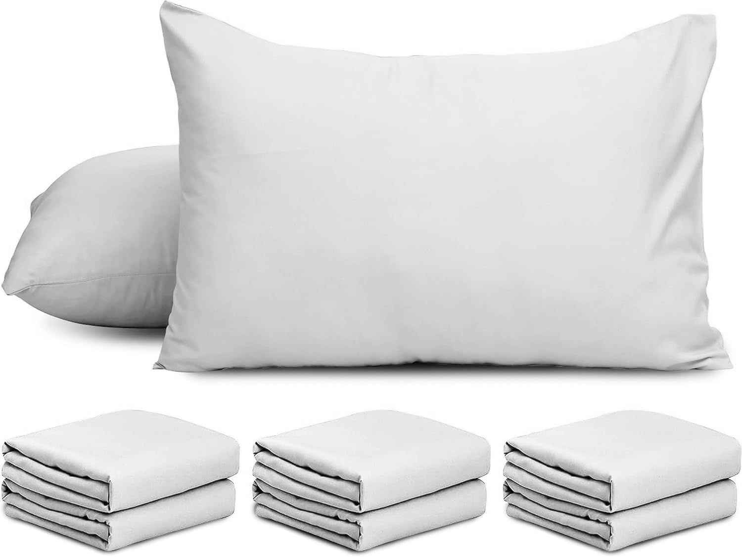 AMEHA 6 Pack Pillowcases White (Pillows Not Included) – Super Soft Brushed Microfiber Standard Size Pillow Cases | Hotel Quality Pillow Covers, (50 X 75 cm)