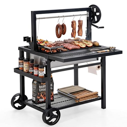 Captiva Designs Argentine Santa Maria Grill Wood Fire and Charcoal BBQ with Adjustable Height Grates Large Outdoor Open Fire Grill for Patio Backyard Gaucho Grilling