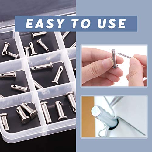 Glarks 44Pcs 12 Sizes 304 Stainless Steel Flat Head Single Hole Clevis Pins Assortment Kit #TOP5