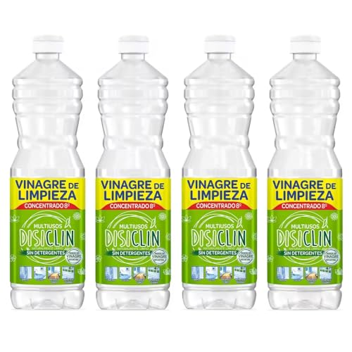 Disiclin Vinagre de Limpieza concentrado Multiusos 1L – Pack de 4 Botellas | Limpiador Potente, Antical y Desengrasante Natural para el Hogar, Cocina y Superficies