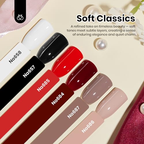 Image of Beetles Fall Gel Polish Set - 6 Colors 15ml Full Size Hema-Free Brown Burgundy Black White Red Nude Soft Classics Polish Soak Off Uv Led Lamp Nail Art Salon Colorful Bottle Manicure