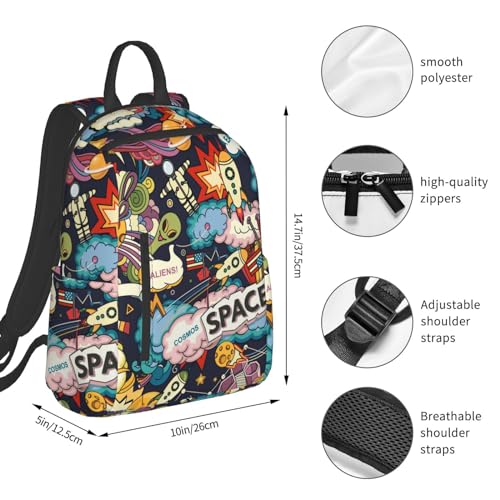 Cartoon space rockets astronaunt planets stars alien art Travel Backpack Water Resistant Bookbag4