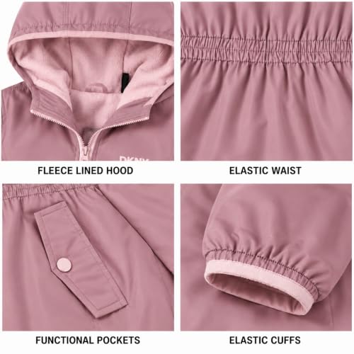 Image of DKNY Girls Midweight Jacket, Anorak Windbreaker, Polar Fleece Lined, Hooded