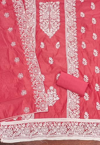 Image of Women's Heavy Cotton Embroidery Panel Work Unstitched Salwar Suit Dress Material With Cotton Work Dupatta