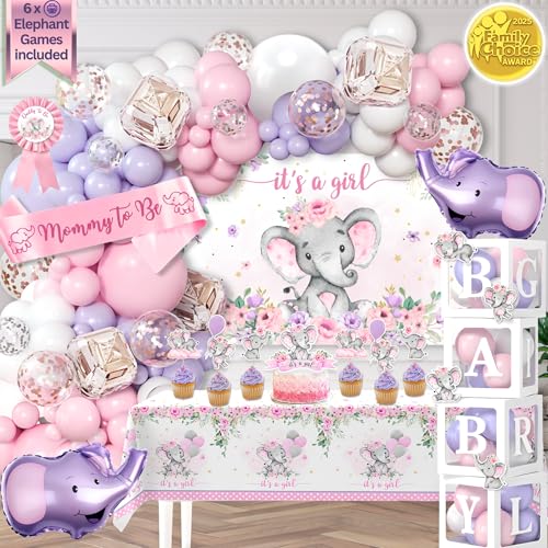 169 PCs Pink Elephant Baby Shower Decorations for Girl Balloon Arch Kit