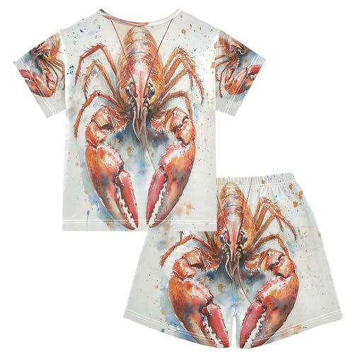 Pajama Sets Short Sleeve Watercolor Crawfish Soft Cotton Summer Sleepwear 2 Piece PJS Size 5-14T2